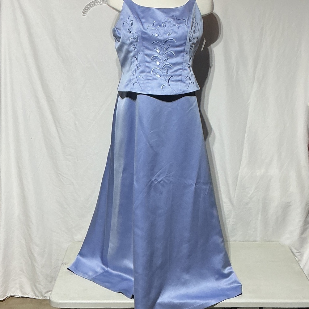 Vintage Jessica McClintock 90's Blue Floral Dress with Embroidered Bodice Sz 22